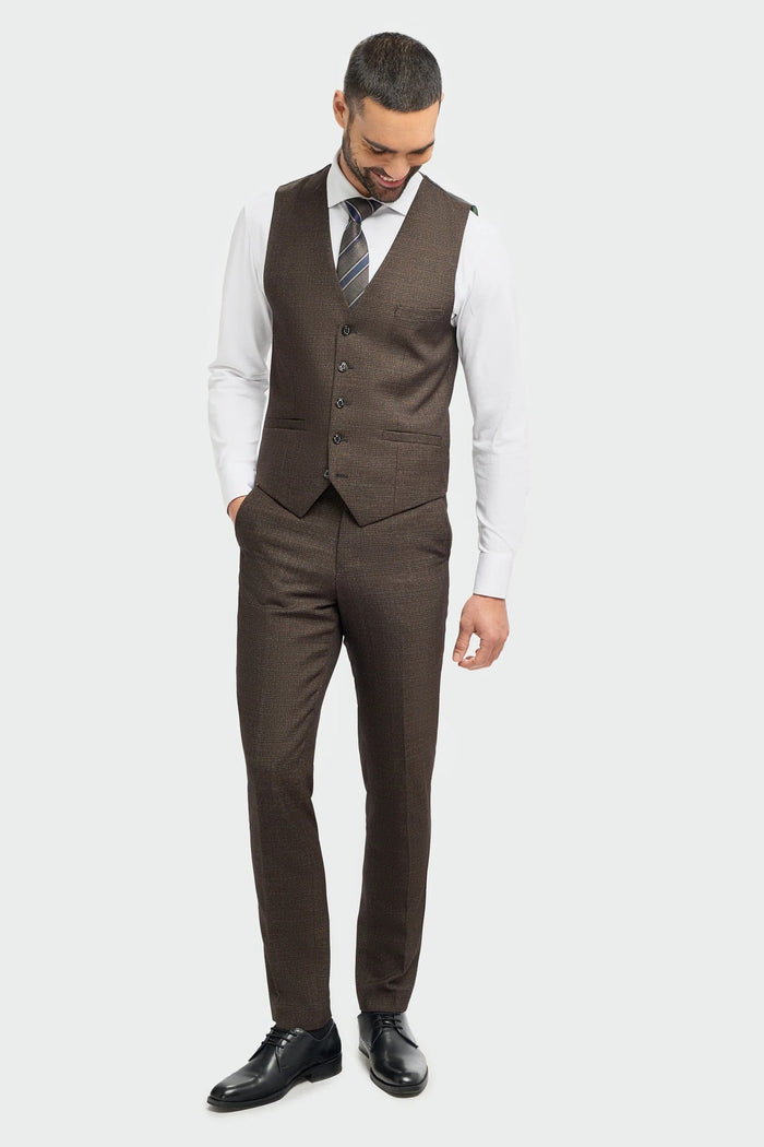 CARIDI – BROWN CHECK TAILORED FIT WAISTCOAT