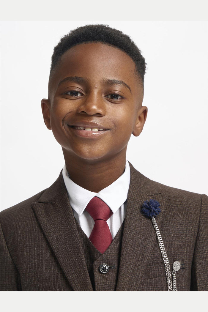 CARIDI – BROWN TWEED CHECK BOYS 3 PIECE SUIT