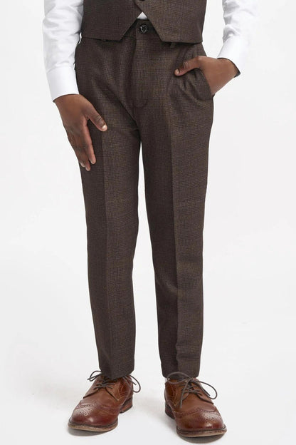 CARIDI – BROWN TWEED CHECK BOYS 3 PIECE SUIT