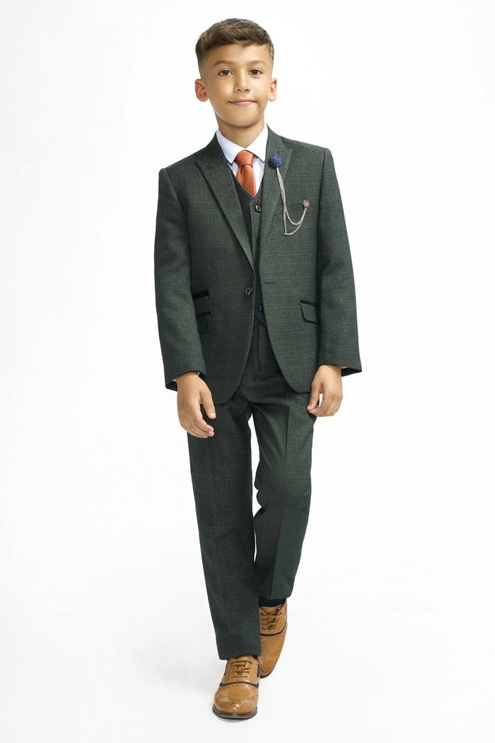 CARIDI OLIVE THREE PIECE BOYS SUIT