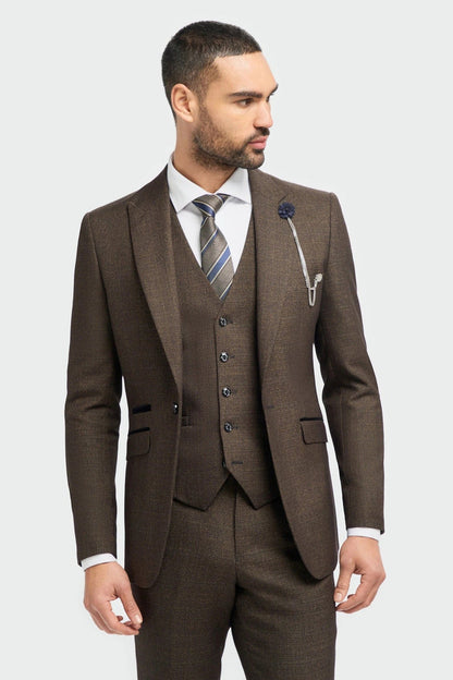 CARIDI – TAILORED FIT 3 PIECE SUIT IN BROWN CHECK