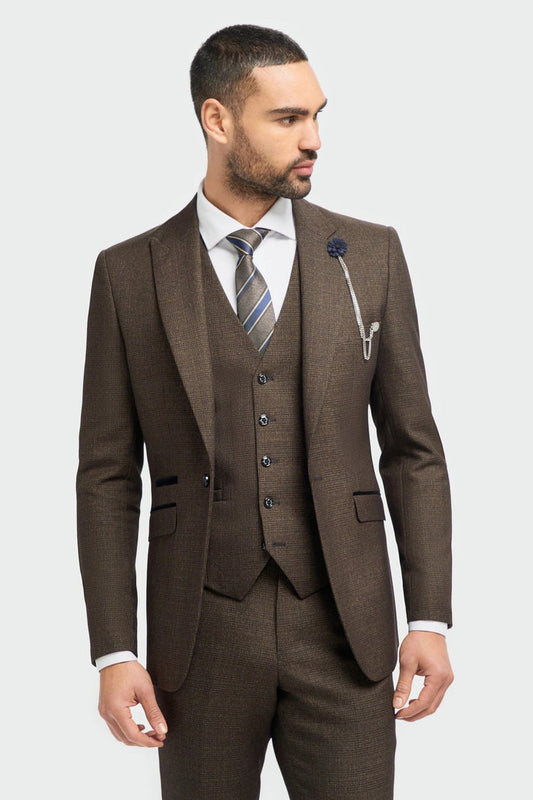CARIDI – TAILORED FIT 3 PIECE SUIT IN BROWN CHECK