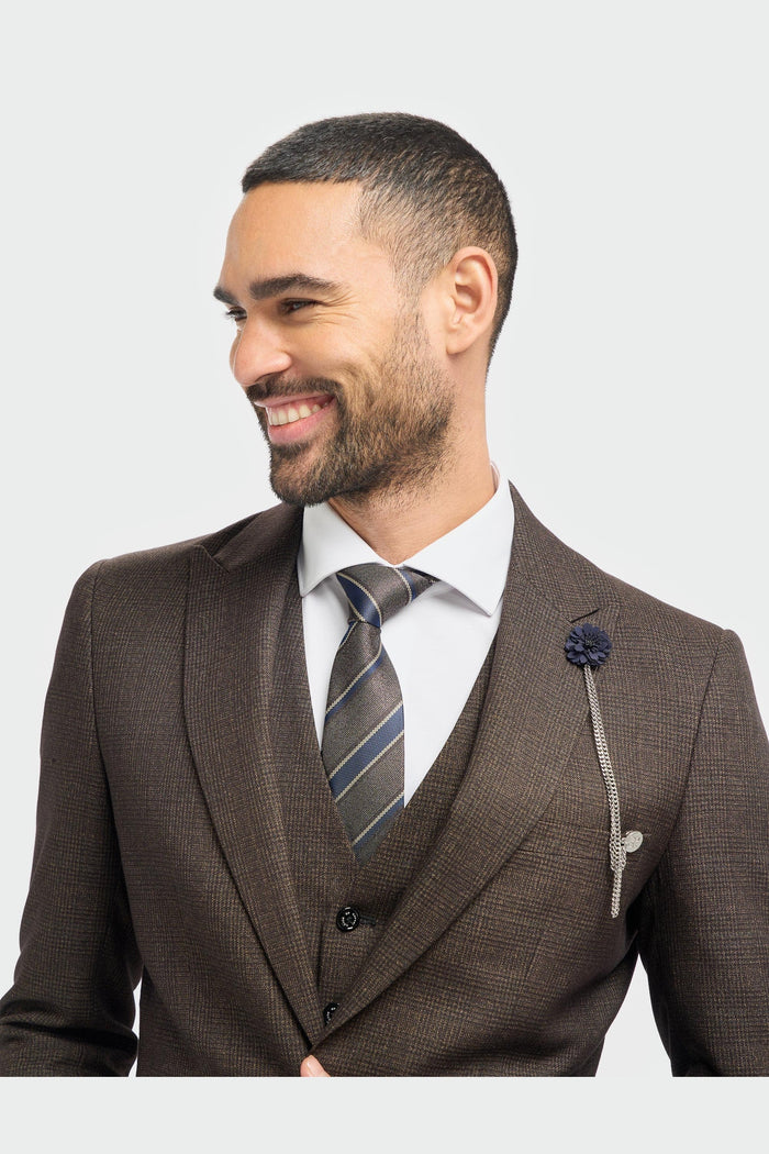 CARIDI – TAILORED FIT 3 PIECE SUIT IN BROWN CHECK