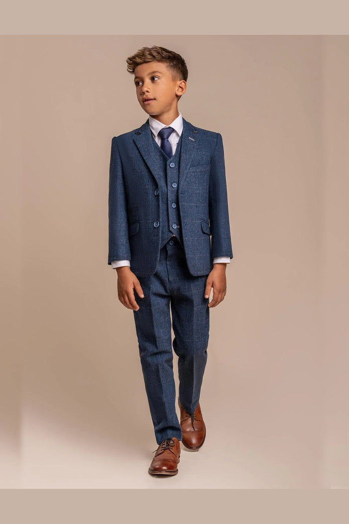 CARNEGI – BLUE TWEED CHECK BOYS 3 PIECE SUIT
