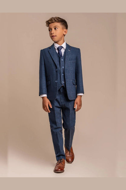 CARNEGI – BLUE TWEED CHECK BOYS 3 PIECE SUIT