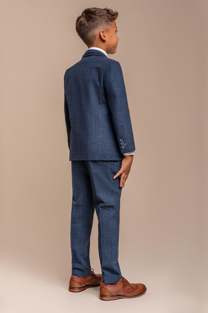 CARNEGI – BLUE TWEED CHECK BOYS 3 PIECE SUIT