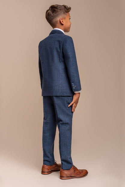 CARNEGI – BLUE TWEED CHECK BOYS 3 PIECE SUIT
