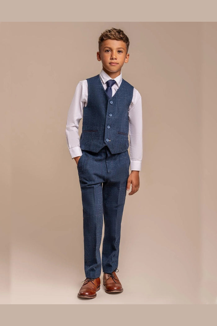 CARNEGI – BLUE TWEED CHECK BOYS 3 PIECE SUIT