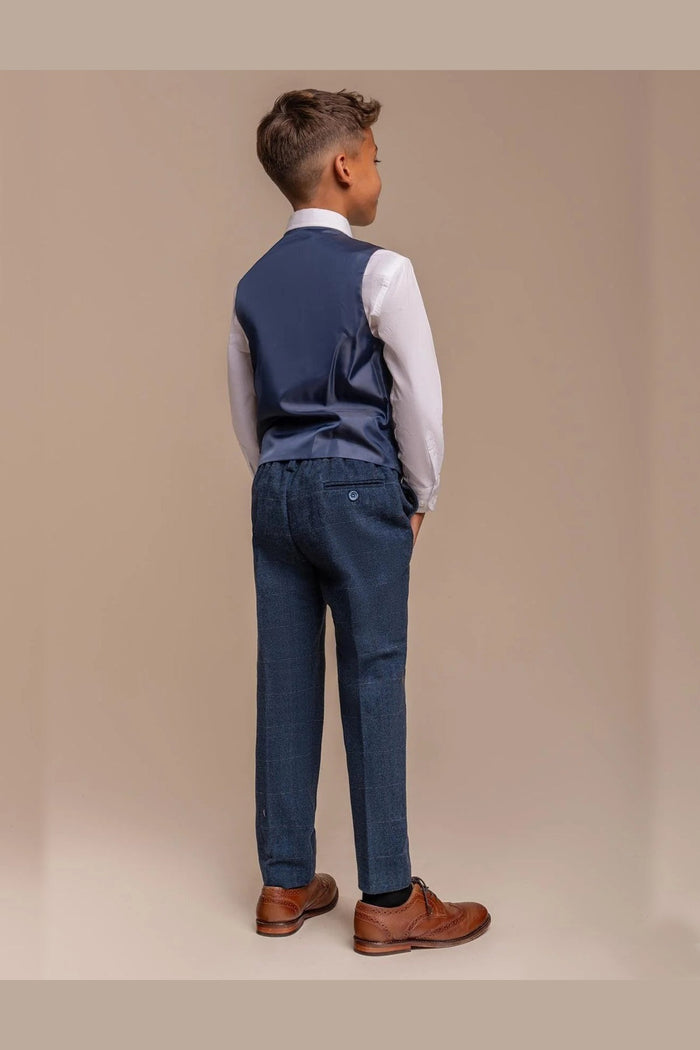 CARNEGI – BLUE TWEED CHECK BOYS 3 PIECE SUIT