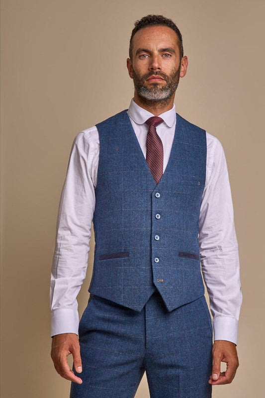 CARNEGI BLUE TWEED CHECK WAISTCOAT
