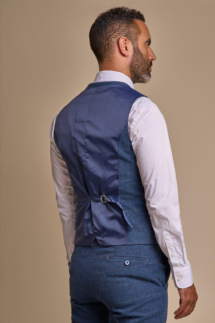 CARNEGI BLUE TWEED CHECK WAISTCOAT
