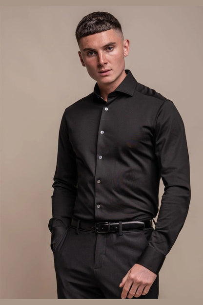 Cavani – Black Cotton Blend Stretch Slim Fit Shirt