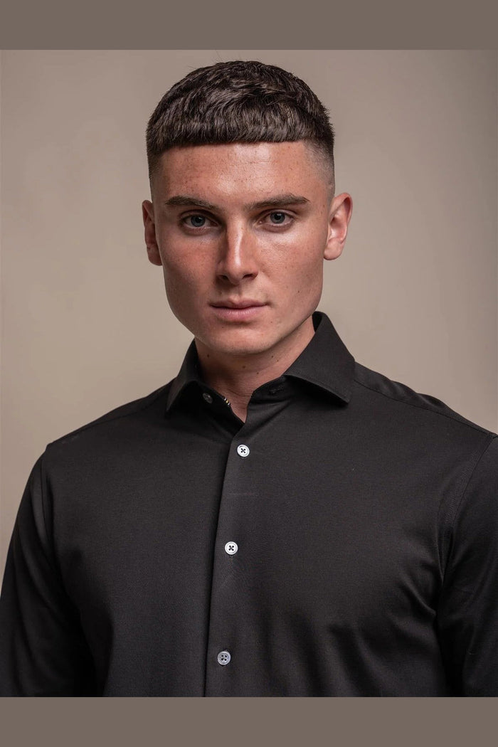 Cavani – Black Cotton Blend Stretch Slim Fit Shirt