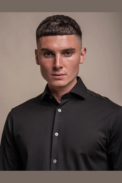Cavani – Black Cotton Blend Stretch Slim Fit Shirt