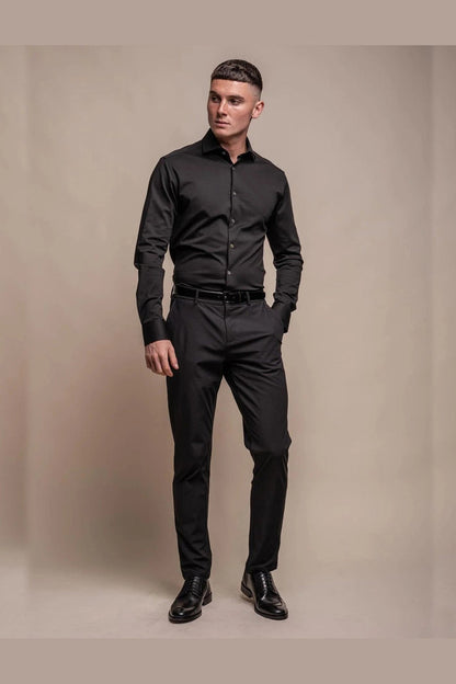 Cavani – Black Cotton Blend Stretch Slim Fit Shirt