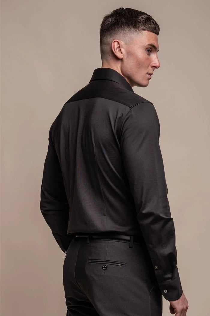 Cavani – Black Cotton Blend Stretch Slim Fit Shirt