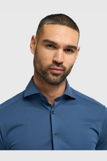 Cavani – Blue Cotton Blend Stretch Slim Fit Shirt