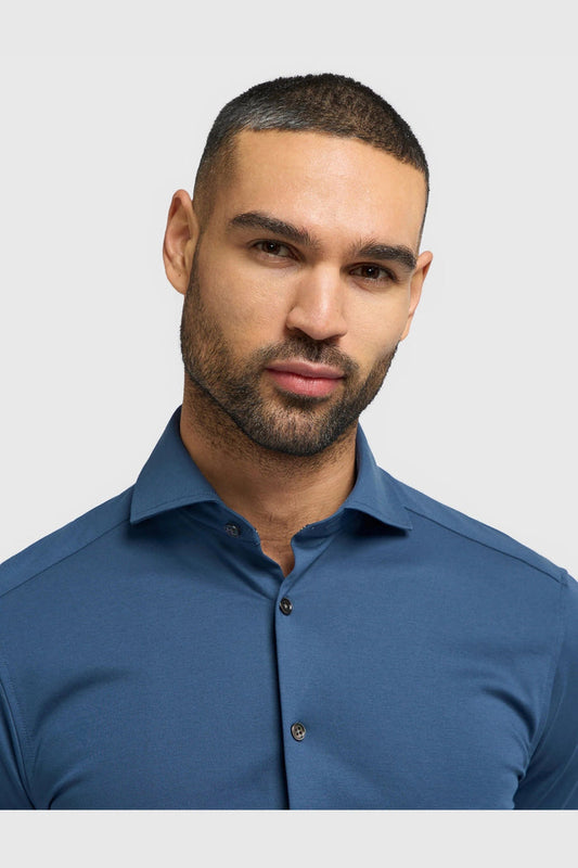 Cavani – Blue Cotton Blend Stretch Slim Fit Shirt