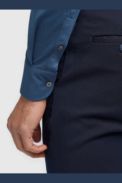 Cavani – Blue Cotton Blend Stretch Slim Fit Shirt