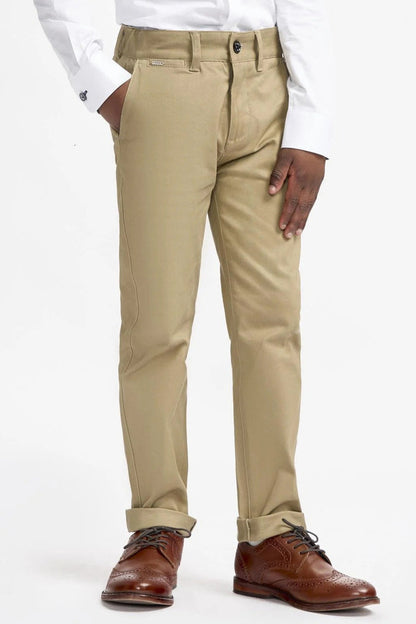 Cavani – Boys Cotton Chinos Trousers in Khaki Stone