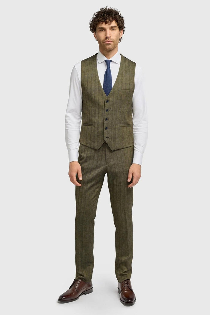 Cavani Men’s Damon Sage Herringbone Tweed 3-Piece Suit