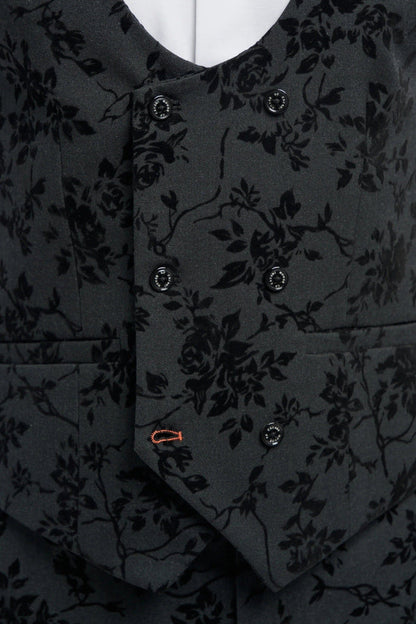 Cavani Georgi Black Floral Waistcoat Velvet Embossed