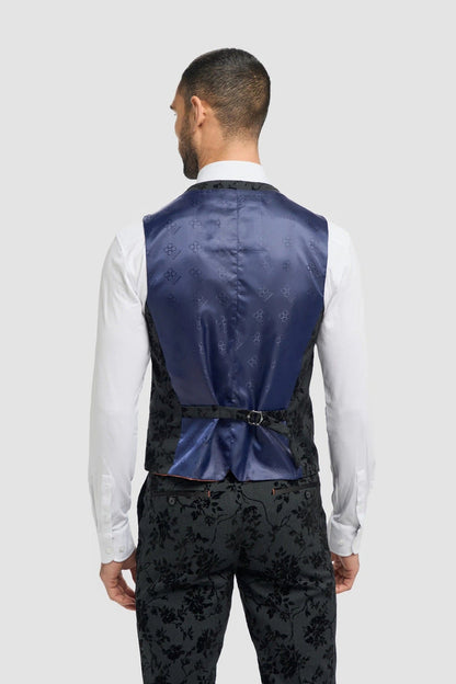Cavani Georgi Black Floral Waistcoat Velvet Embossed