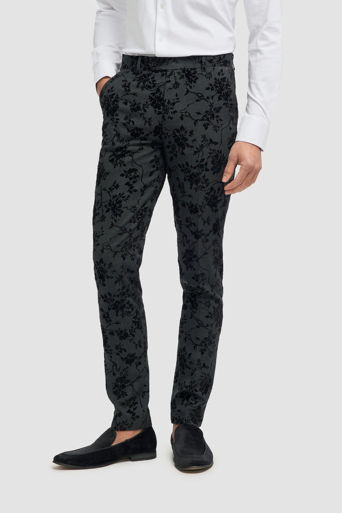 Cavani Georgi Black Velvet Floral Suit Trousers