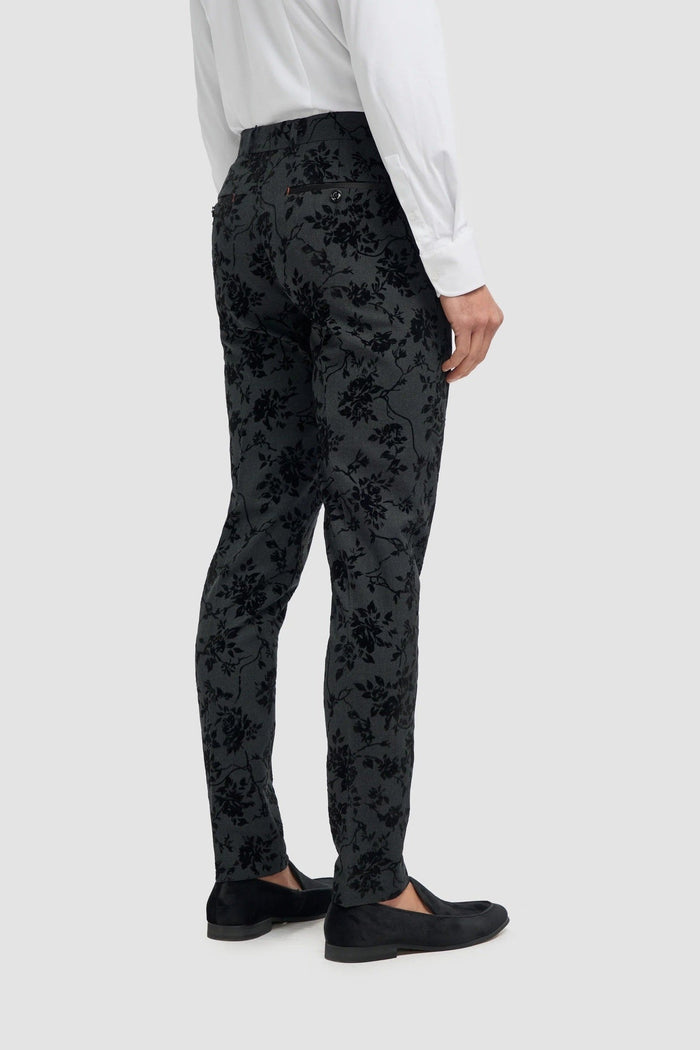 Cavani Georgi Black Velvet Floral Suit Trousers
