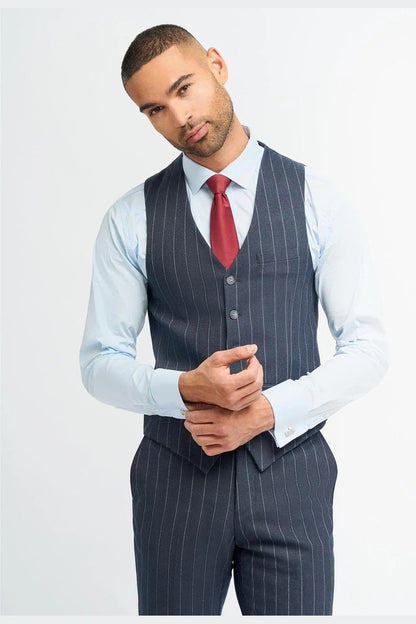 CAVANI INVINCIBLE – NAVY PINSTRIPE SUIT WAISTCOAT