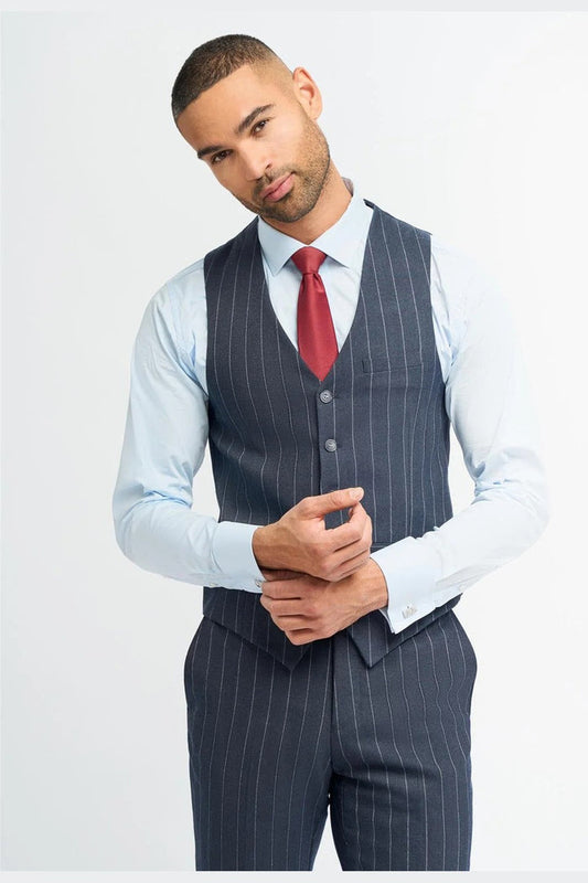 CAVANI INVINCIBLE – NAVY PINSTRIPE SUIT WAISTCOAT