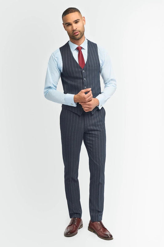 CAVANI INVINCIBLE – NAVY PINSTRIPE SUIT WAISTCOAT
