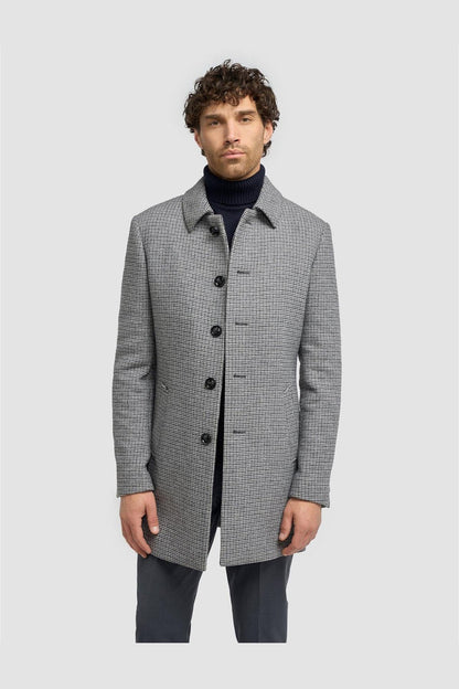 Cavani Kerry Grey Wool Blend Houndstooth Winter Overcoat