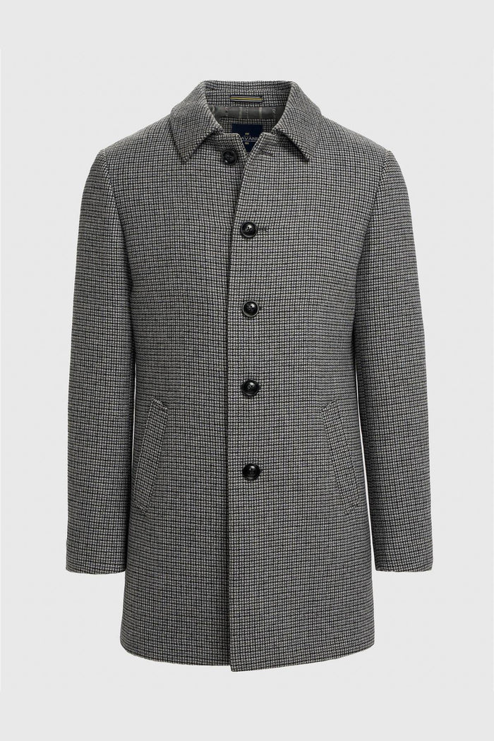 Cavani Kerry Grey Wool Blend Houndstooth Winter Overcoat