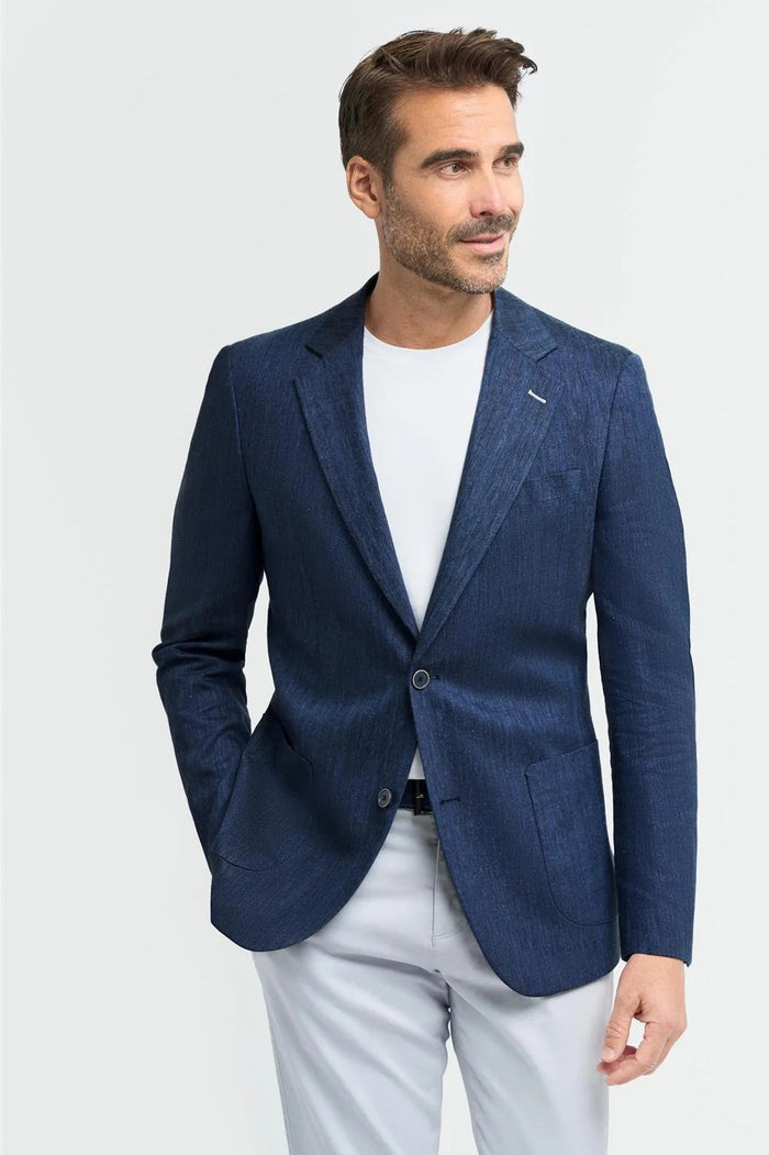 Cavani – Luigi Unstructured Herringbone Linen Blazer Navy