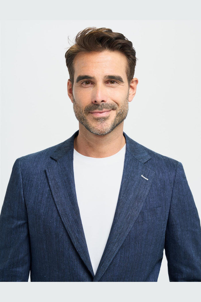 Cavani – Luigi Unstructured Herringbone Linen Blazer Navy