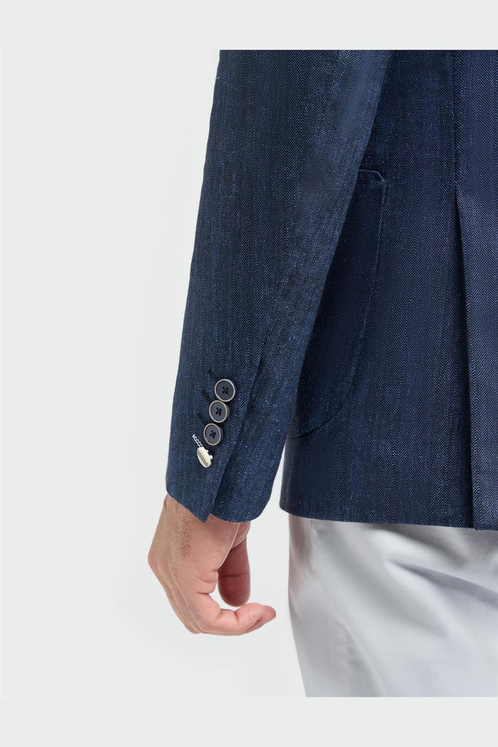 Cavani – Luigi Unstructured Herringbone Linen Blazer Navy