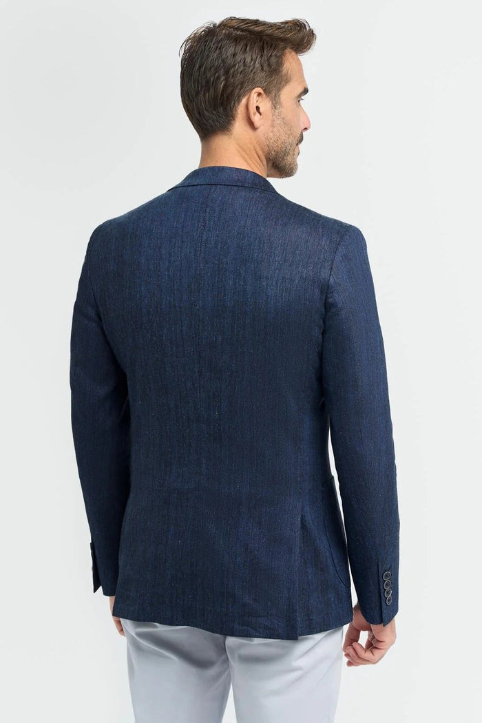 Cavani – Luigi Unstructured Herringbone Linen Blazer Navy