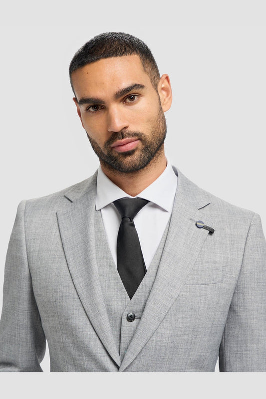 Cavani – Malibu Men's Grey Sharkskin Tailored 3-Piece Suit