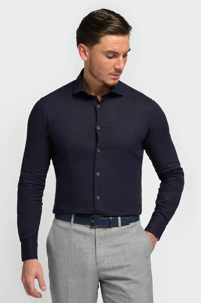 Cavani – Matera Navy Linen Blend Shirt – Tailored Fit