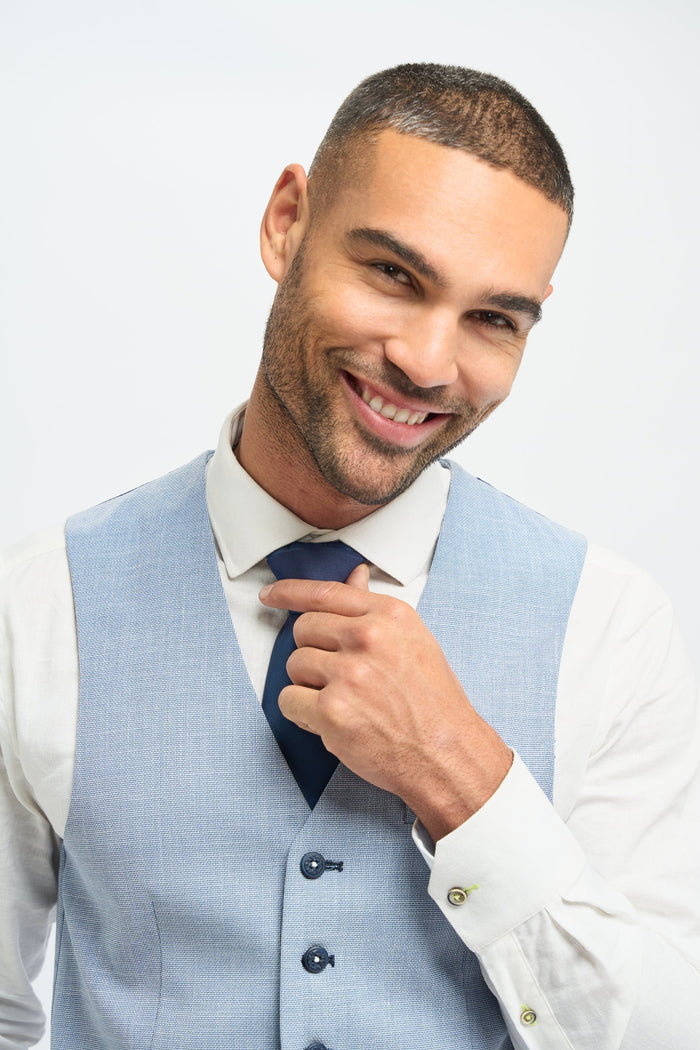 Miami Sky Blue Linen Blend Men’s 3-Piece Summer Suit