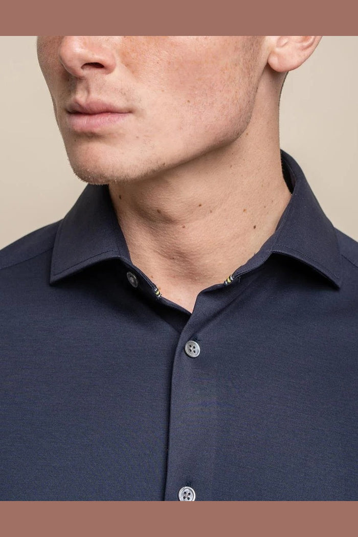 Cavani – Navy Cotton Blend Stretch Slim Fit Shirt