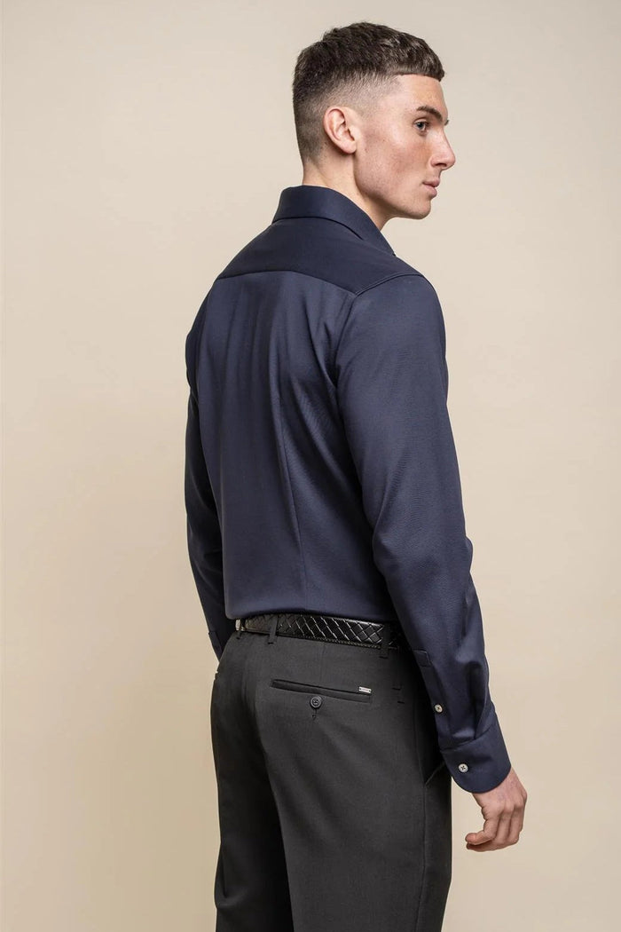 Cavani – Navy Cotton Blend Stretch Slim Fit Shirt