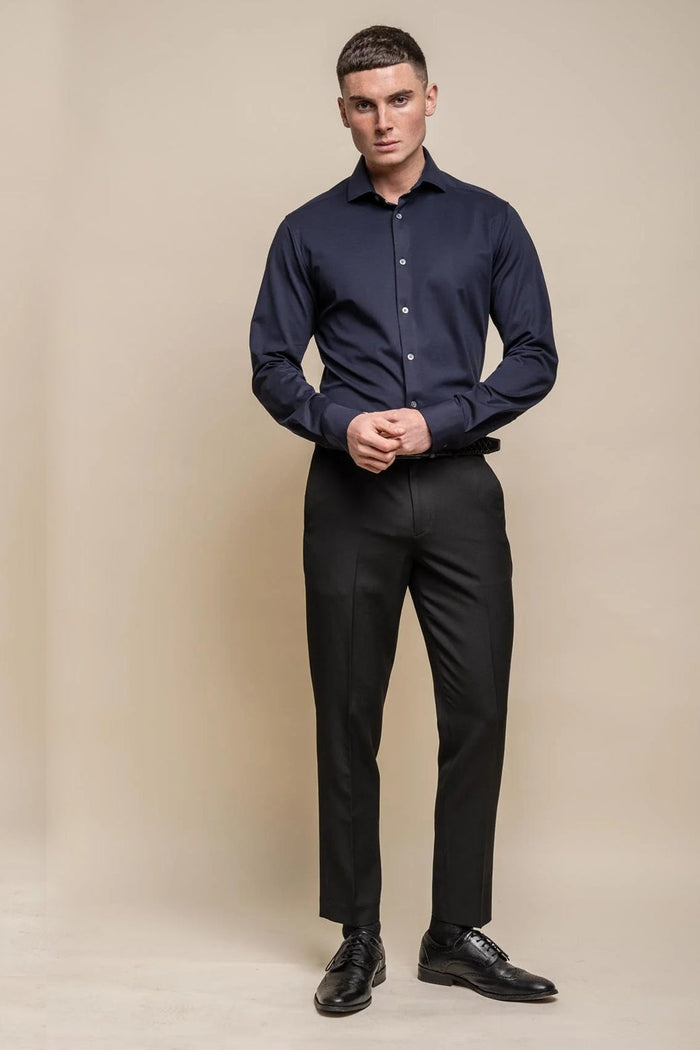 Cavani – Navy Cotton Blend Stretch Slim Fit Shirt