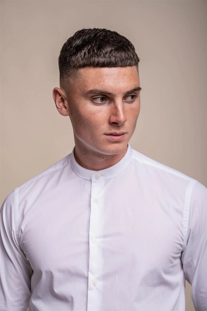 Cavani – Nicalo White Cotton Grandad Collar Shirt