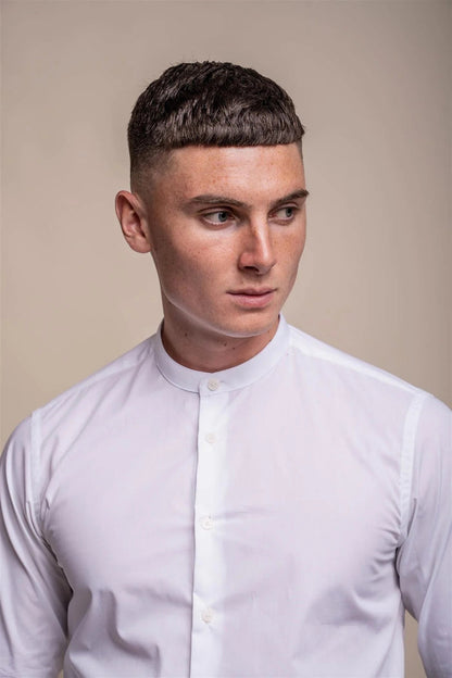 Cavani – Nicalo White Cotton Grandad Collar Shirt