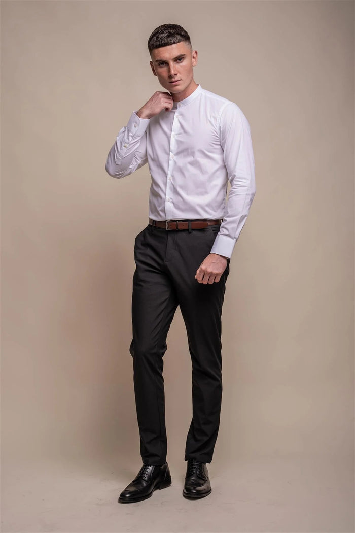 Cavani – Nicalo White Cotton Grandad Collar Shirt