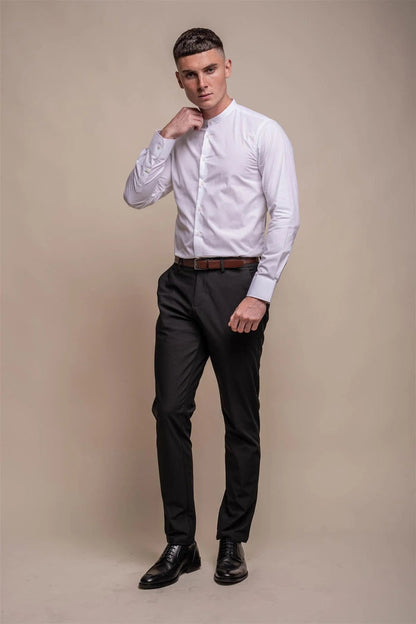 Cavani – Nicalo White Cotton Grandad Collar Shirt