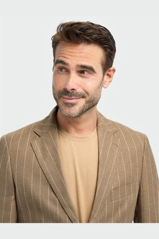 Cavani – Piero Deconstructed Pinstripe Linen Blazer Sand