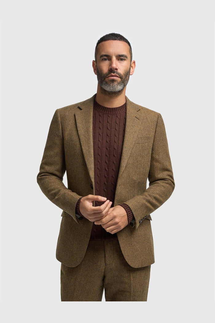 CAVANI – Thomas Brown Wool Rich Herringbone Jacket